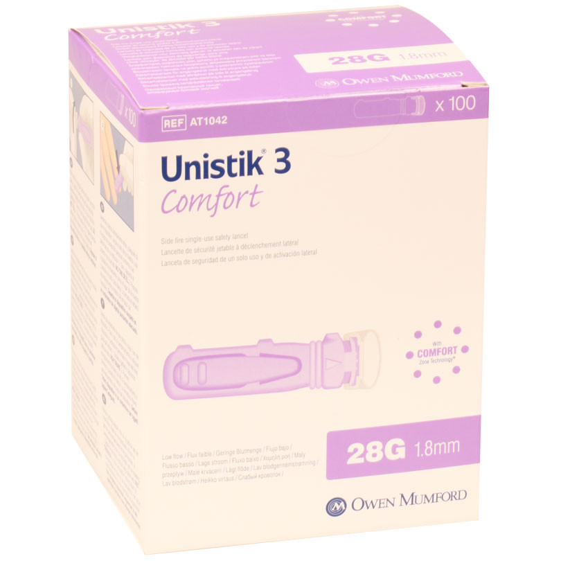 Unistik 3 Comfort 1,8 mm 28G - sterile Einmal-Sicherheitslanzetten / 100  Stück | DIASHOP