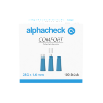 alphacheck COMFORT Lanzette 28G - Sicherheitslanzetten / 100 Stück 