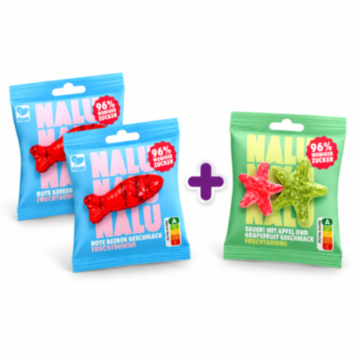 NALU Fruchtgummi AKTION 2x Fische Rote Beeren + 1x Saure Seesterne GRATIS